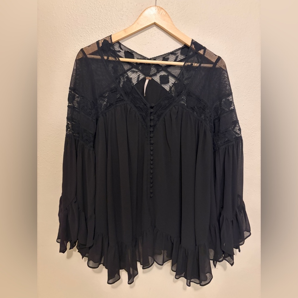 Free People Black Lace Blouse, Size S
